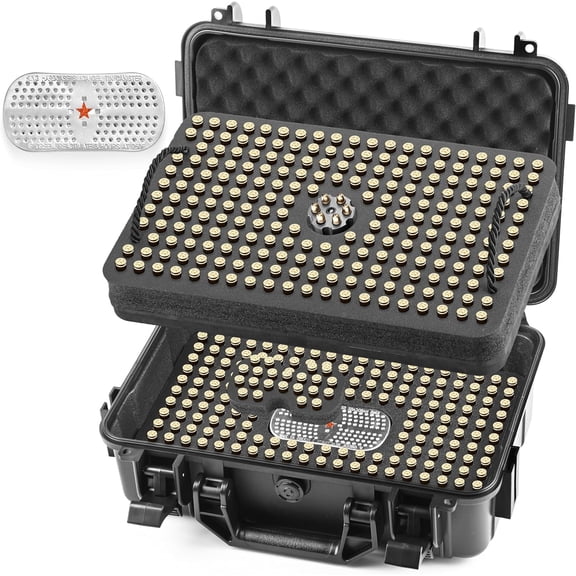 430 Rounds 357Mag Ammo storage case for .38 Special/.357 Magnum/.38 Super Auto, Drop-Proof Ammo Case with Pre-Cut Foam & Desiccant, Ammo Safe & Transport