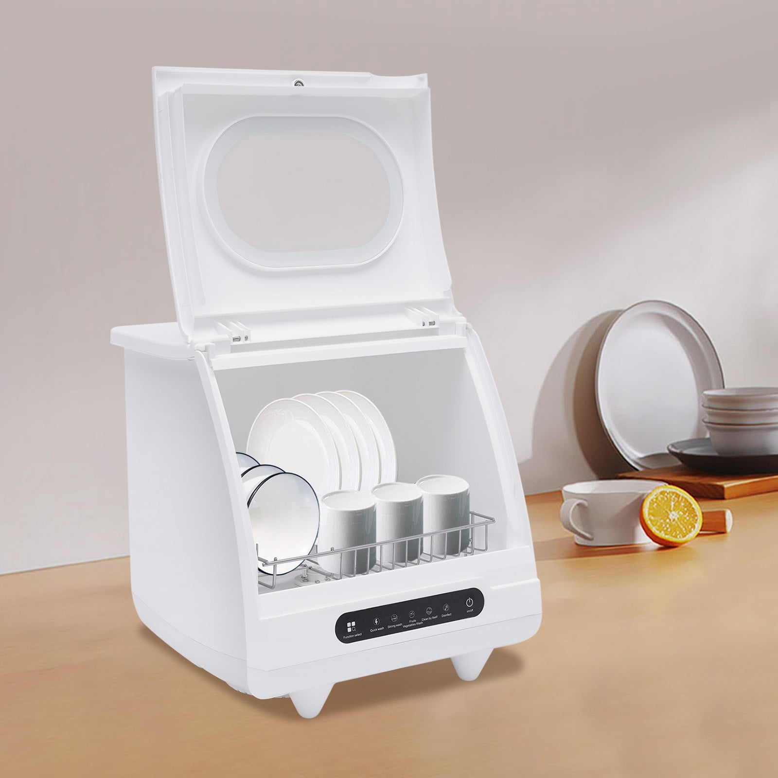 1200W Portable White Countertop Dishwasher Compact Dishwasher 5 Washing Programs Mini Dishwasher with 5L Water Tank 360° Rotation Flushing & Hose Connection 3-in-1 for Apartments,Dorms