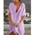 thumbnail image 1 of JUNWELL 2024 Robe de Plage en Coton et Lin pour Femmes, Unie, Décontractée, Midi, Douce, Ample, Tunique, Robe Chemise, P-5TG, 1 of 7