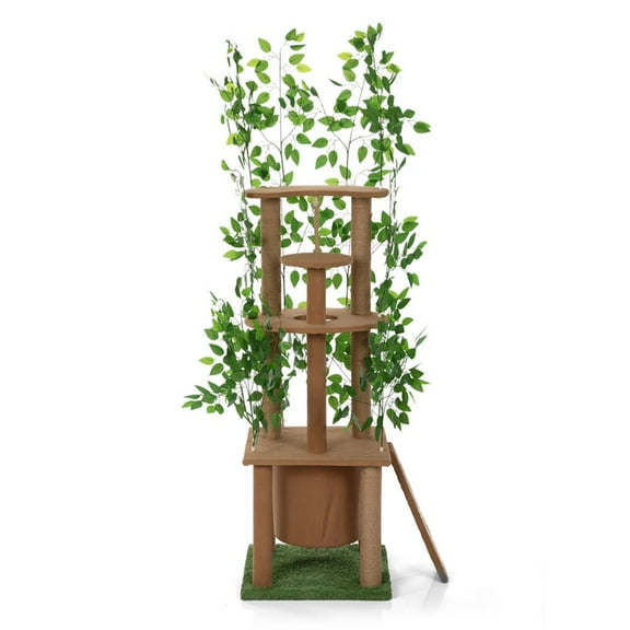 Kadyn Cat Tree for Large Cat, Cat Tower Heavy Duty, Extra Tall Cat Condo, Cat Tree with Artificial Leaves, Cat Condo and Scratching Post