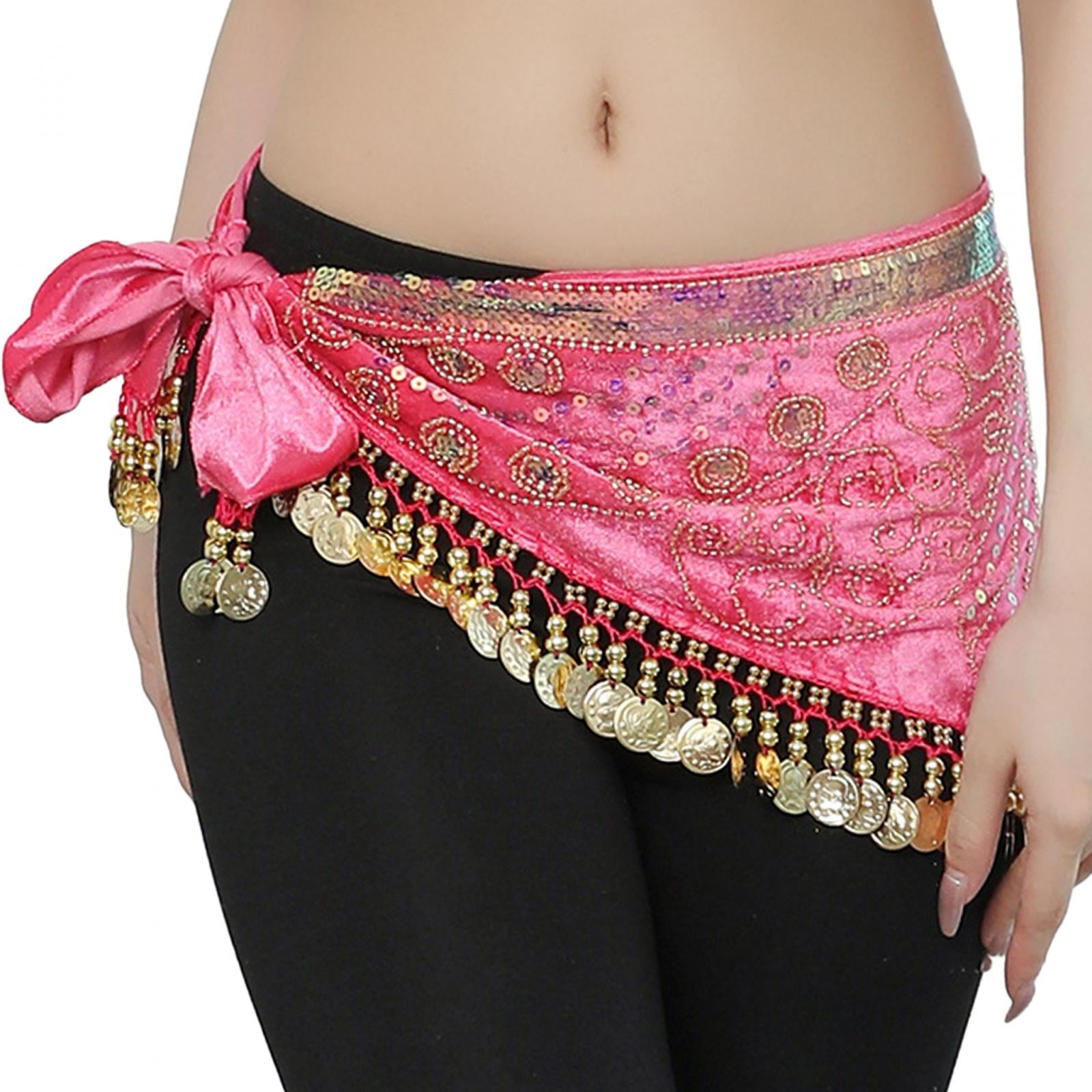 TISHITA Belly Dance Hip Scarf Costume Shiny Bellydance Hip Belt for Club Tango Party Pink