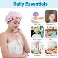 thumbnail image 2 of Djiypn 2-Pack Reusable Shower Caps - 9.64 Inch Elastic Hair Protector, Waterproof Double Layer for Women - Pink, 2 of 9