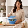 thumbnail image 7 of Microwave Cooking Pot with Lid and Steaming Tray, Collapsible Silicone Vegetable Steamer for Kitchen, Space Saving Foldable Food Steamer with Handles for Veggies, Dumplings, Seafood, Rice, Blue, 7 of 7