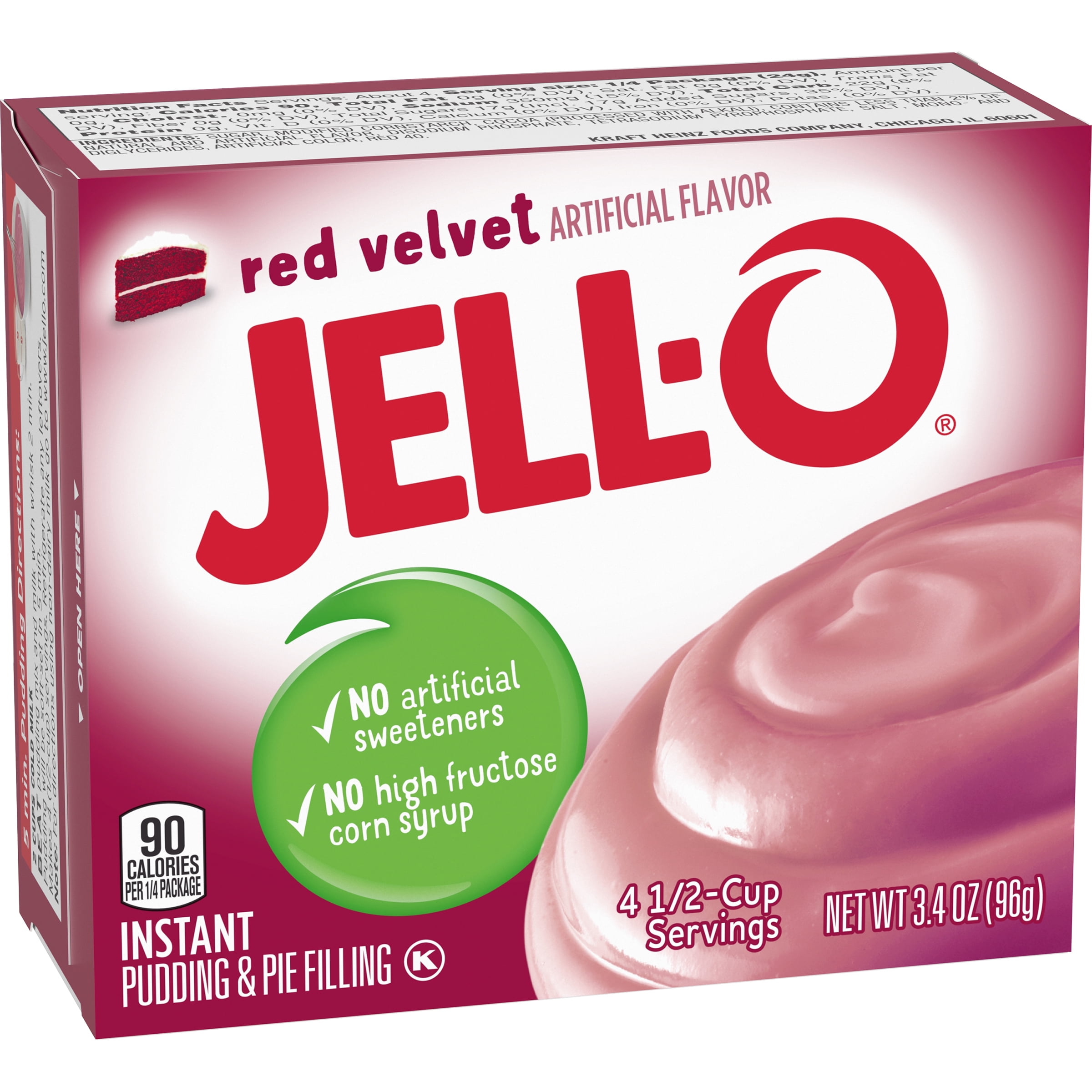 JellO Red Velvet Instant Pudding Mix, 3.4 oz Box