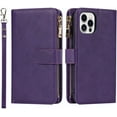 thumbnail image 2 of Wallet Case Compatible with iPhone 12 Pro Max Case,[9 Card Slots] [Wrist Strap] [Stand Feature] Zipper Cash Pocket Magnetic Leather Cover Shockproof Case for iPhone 12 Pro Max,6.7 inch Purple, 2 of 14