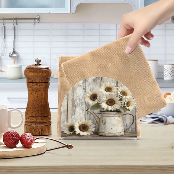 WOBOGO Wooden White Sunflower Clear Acrylic Napkin Holder Kitchen Tissue Face Towel Cocktail Rack Bar Restaurant Dinner Paper Dispenser