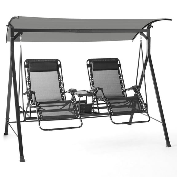 Garden Winds Replacement Canopy Top Cover Compatible with The Oversized Double Zero Gravity Swing - SLATE GRAY - RipLock 350