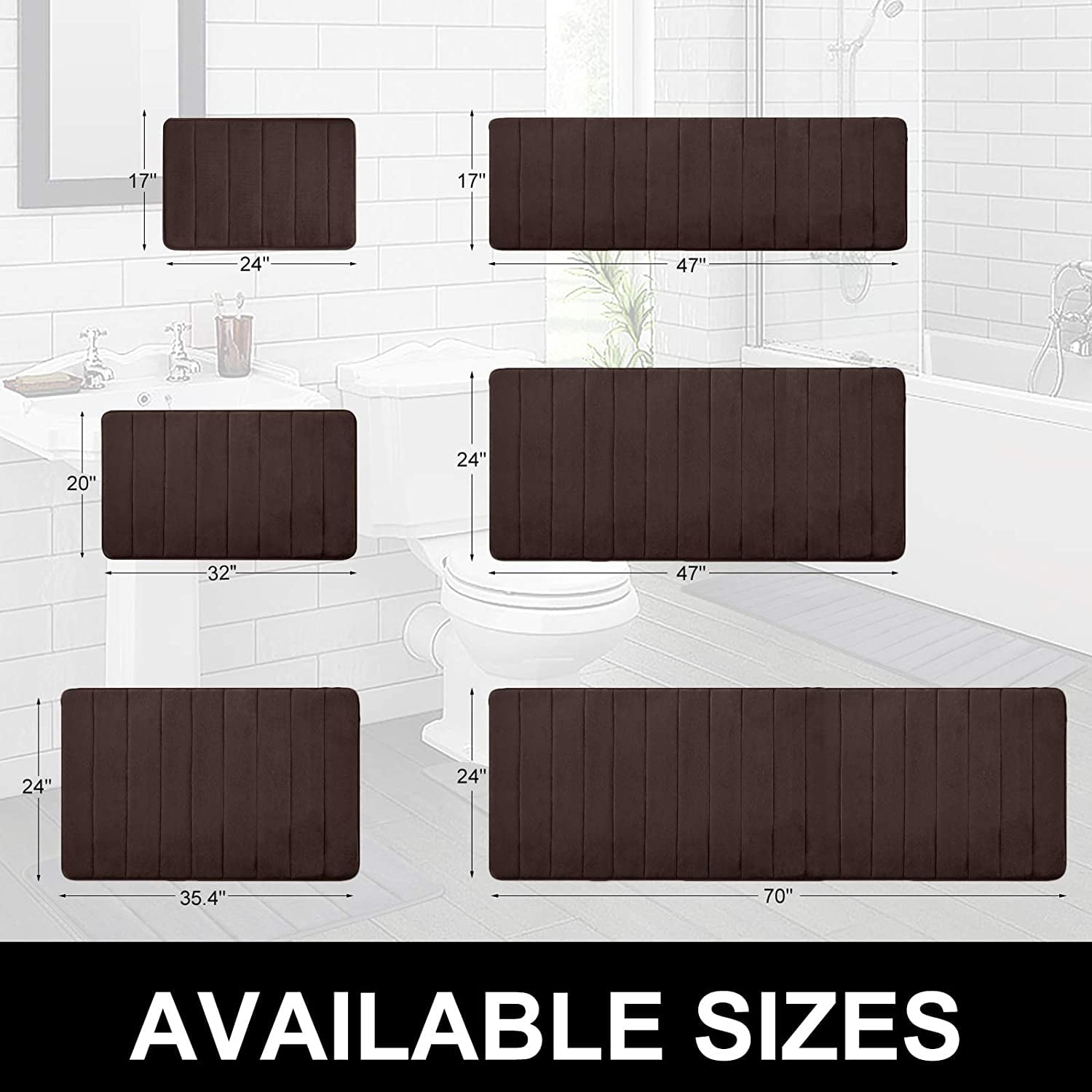 Buganda Memory Foam Bath Mats Soft Absorbent Bathroom Rugs 17 inch x 24 inch, Coffee, Size: 17 x 24, Brown