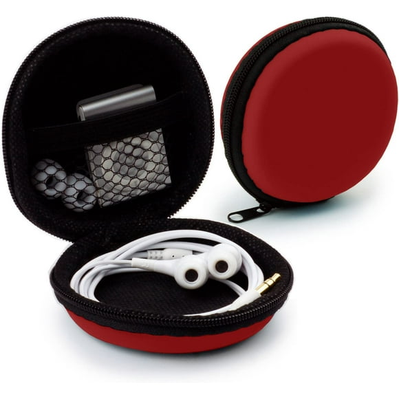 Universal Case for In-Ear Earphones - Hard Protective Pouch Earplug, iPod Shuffle, USB Stick, Cable - Multifunction Transport Case Red