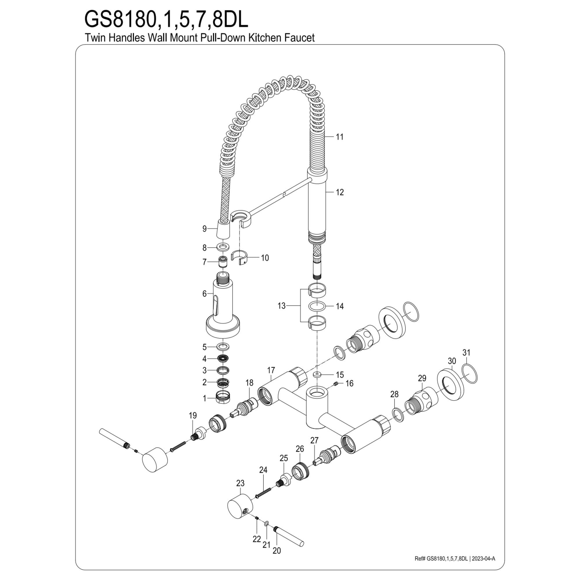 Gourmetier GS8180DL Concord Double-Handle Wall-Mount Pre-Rinse Bridge Kitchen Faucet, Matte Black