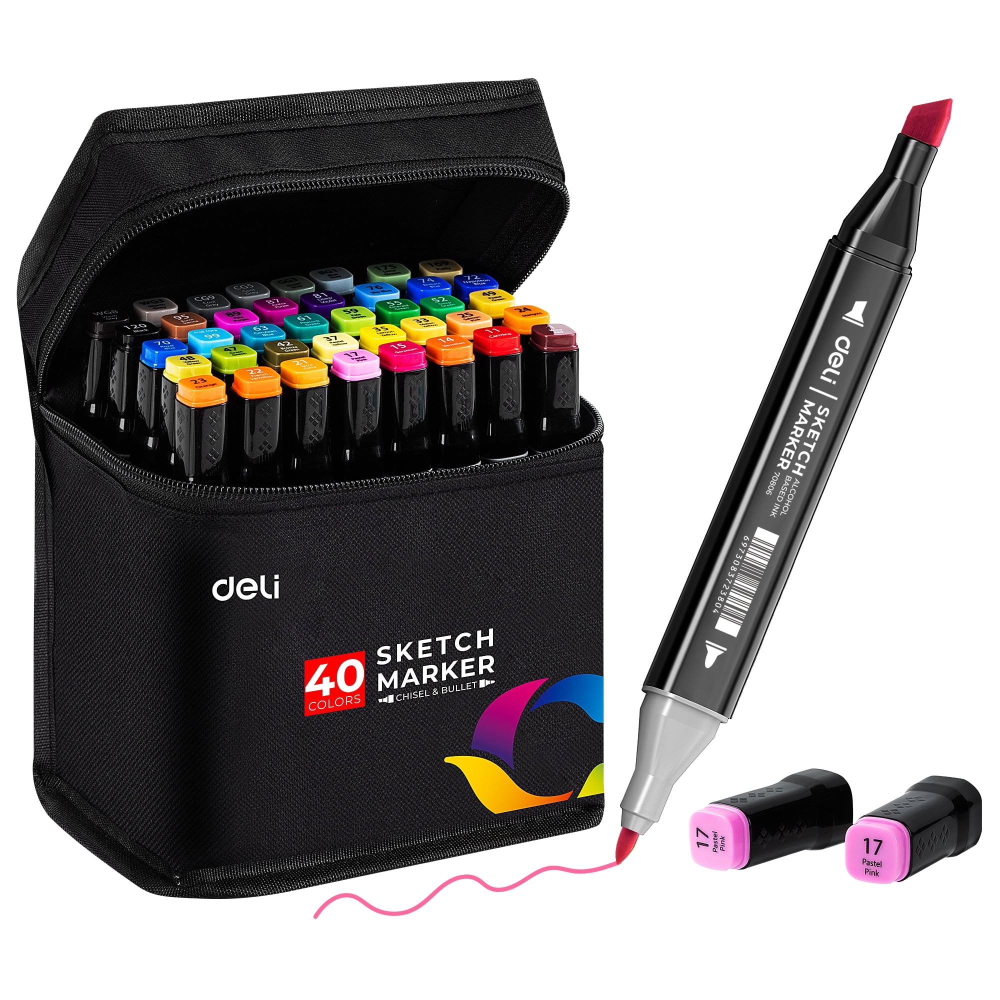Deli Art Markers Set, 40 Colors Dual Tips Coloring Marker Pens