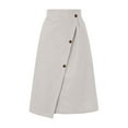 thumbnail image 4 of FYEGRE Women's Summer Linen Button Front Elastic High Waist Swing A Line Midi Skirt Women's Flowy A-Line Midi Skirt Casual Summer Dress White L, 4 of 4