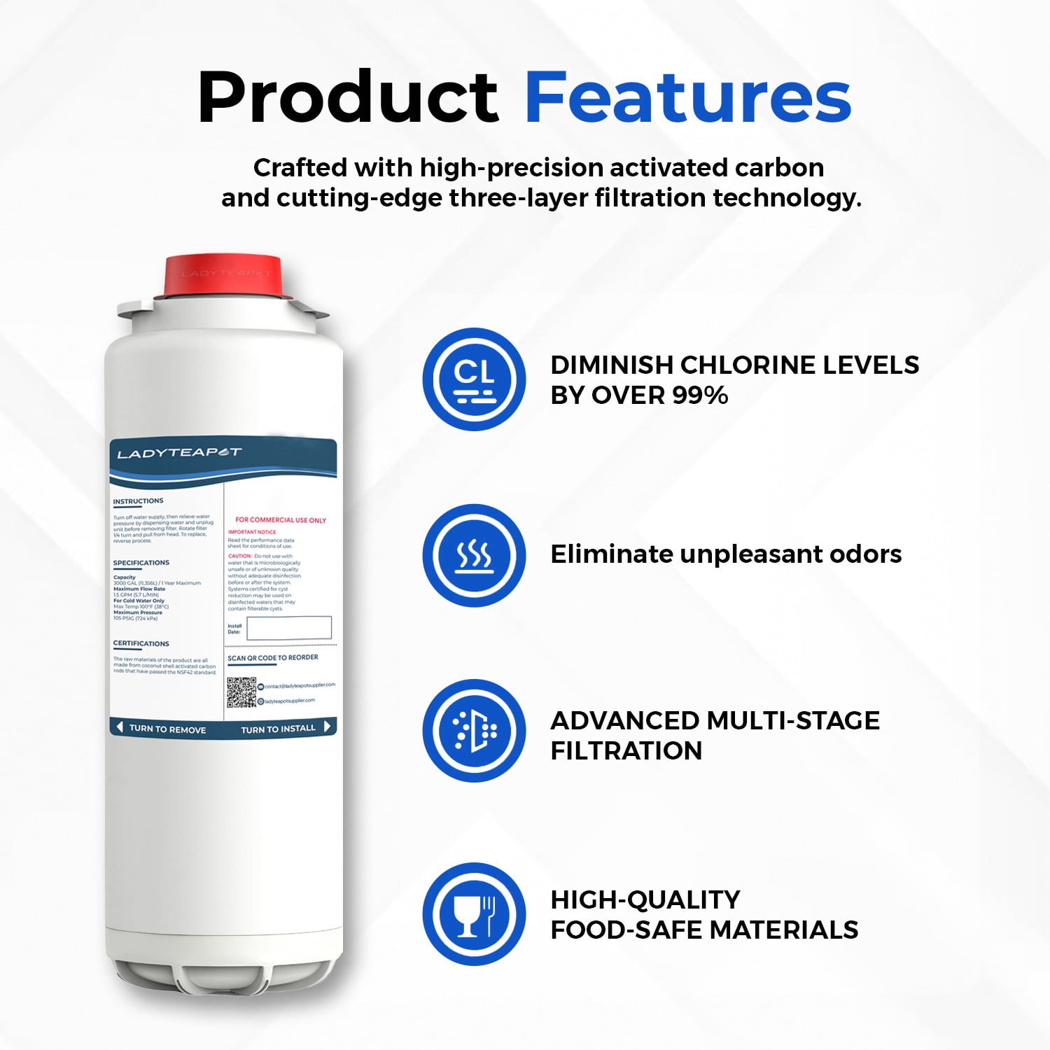 Water Filter Replacement Compatible With Elkay 51300C WaterSentry EWF3000, ezH20 Bottle Filling Stations (No Chip - 1 Pack)