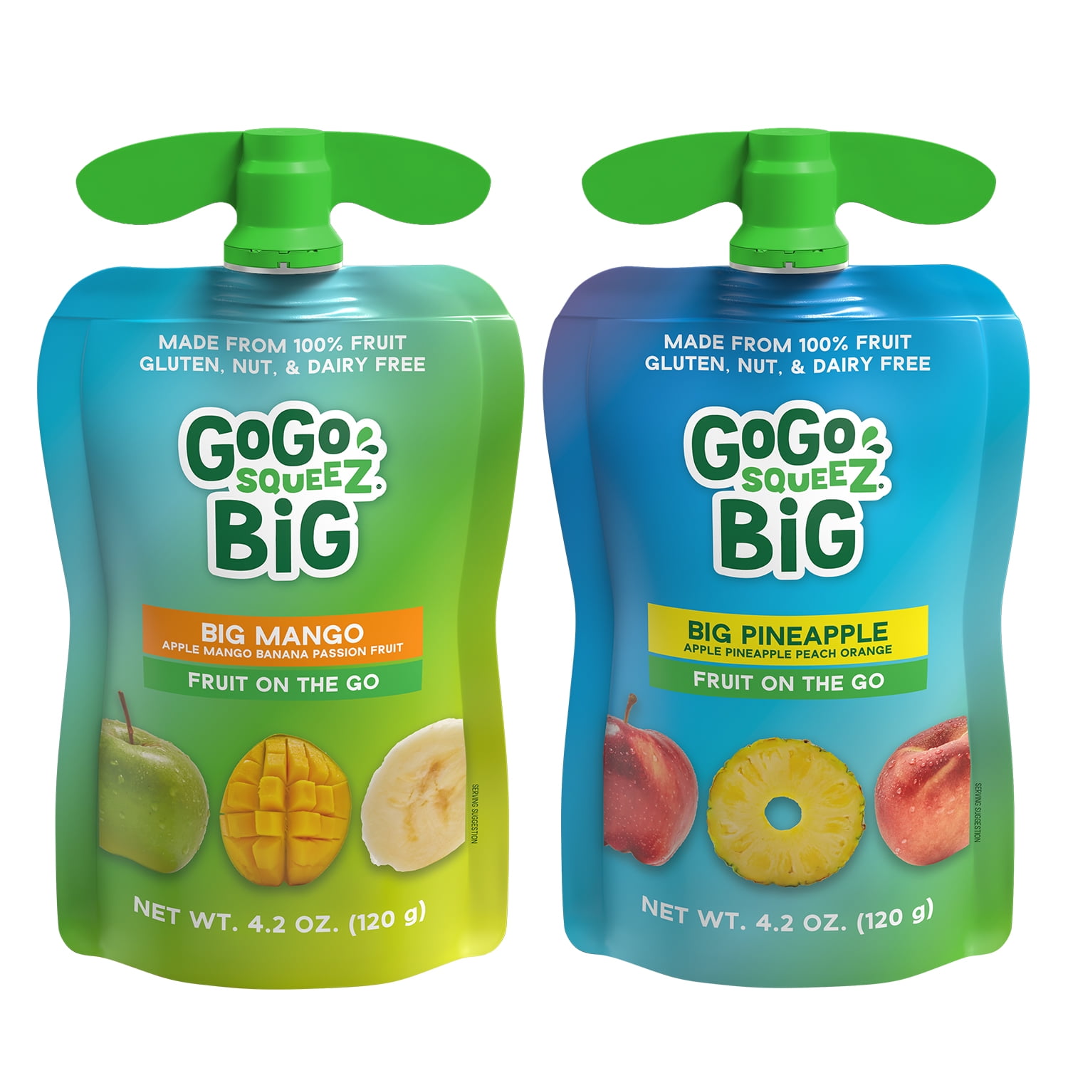 GoGo squeeZ BIG Applesauce and Fruit Puree Variety Pack, BIG Mango and BIG Pineapple Snack Pouches Variety Pack, 4.2 oz, 10 Pack