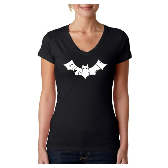 LA Pop Art Women's Word Art V-Neck T-Shirt - BAT - BITE ME