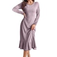 thumbnail image 2 of Guieoi Womens Dresses Long Sleeve Casual V-Neck Midi Dress Purple S, 2 of 6