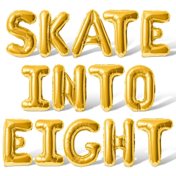 Letter Balloons - SKATE INTO EIGHT 16" Inch Alphabet Letters Foil Mylar Balloon 8th Birthday Party Banner (Gold)