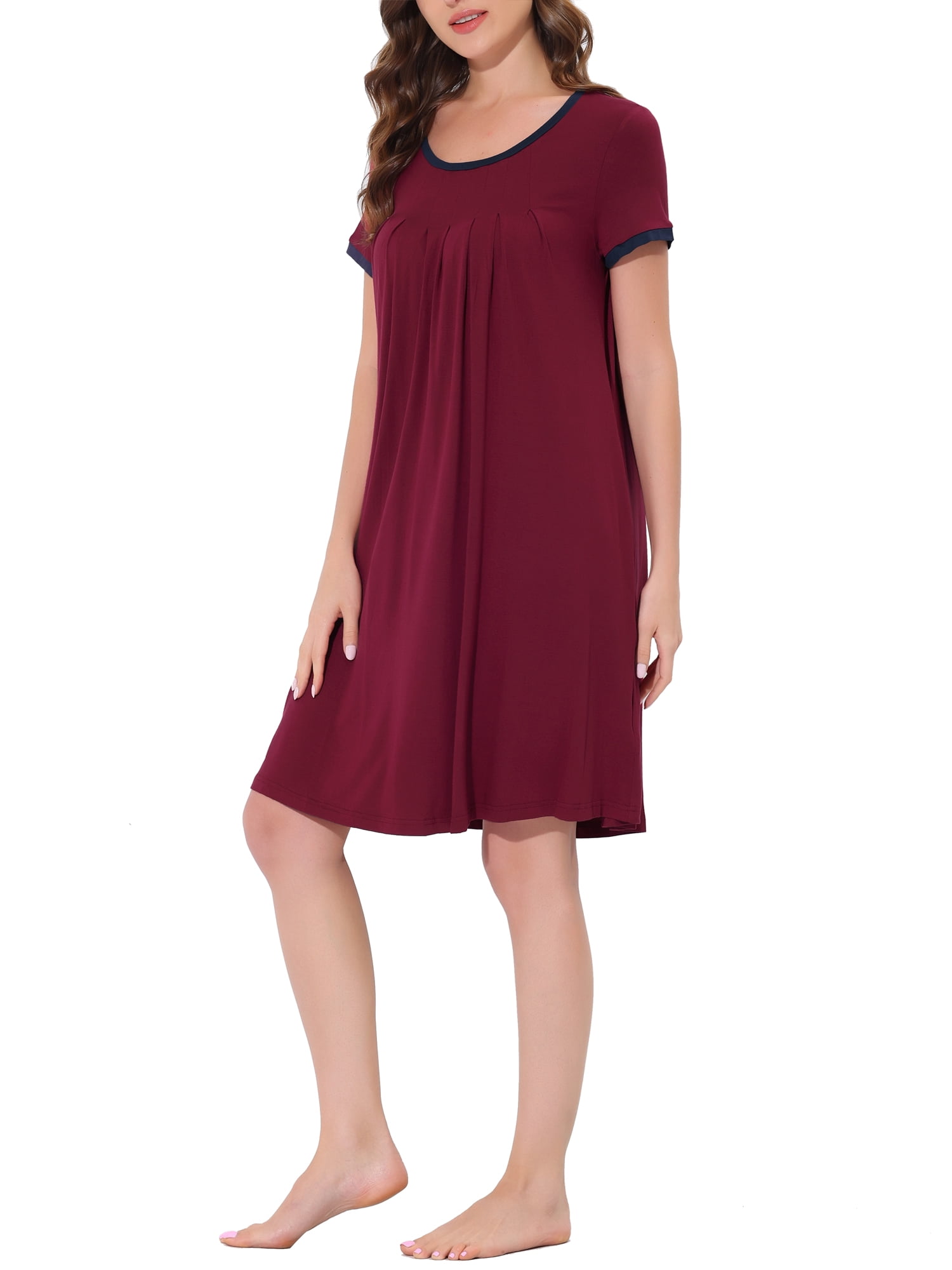 Unique Bargains Women's Sleepwear Pajama Dress Strtechy with Pockets Lounge Nightgown