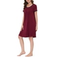 thumbnail image 4 of INSPIRE CHIC Women's Lounge Dress Night Shirts Sleepwear Solid Color Round Neck Pajama Nightgowns M Red, 4 of 5