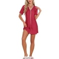 thumbnail image 2 of INSPIRE CHIC Women's Nightgown Floral Sleepdress Soft V Neck Short Sleeve Loungewear L Red, 2 of 6