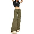 thumbnail image 2 of Women Juniors Indie Aesthetics E-Girl Vintage Trousers Low Waist Flare Pants Slim Fit Pockets Fashion Button Closure Pants Streetwear for Teen Girls, 2 of 9