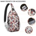 thumbnail image 2 of Sling Backpack,Halloween Skulls Ravens and Roses Sling Bag with Water Bottle Holder,Waterproof Sling Bag for Men/Women with Headphone Jack for Hiking,Travel, 2 of 6