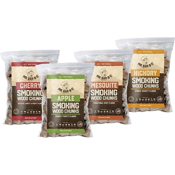 Variety Pack Wood Chunks for Smoking, Variety of 4 Flavors Hickory, Apple, Cherry & Mesquite Wood Chunks for Smoking Meat, BBQ Grilling, Camping & Outdoor Adventures - 4 x 3.5 Pound Bag