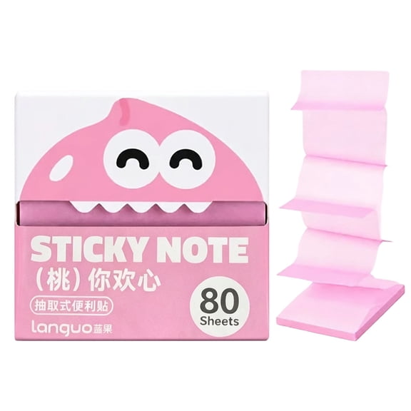 Semi-Transparent Sticky Notes,80 Sheets Self‑Adhesive Sticky Note Pads for Reading Annotating Documents Office Supplies,Light-Pink