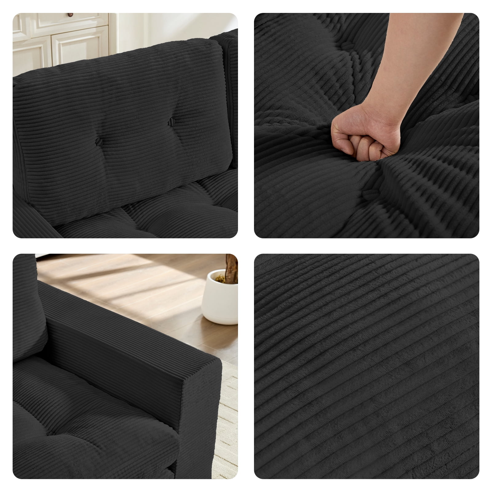 ZAFLY 2 in 1 Convertible Loveseat, Futon Sleeper Sofa Bed, Floor Couch for Small Space - Black