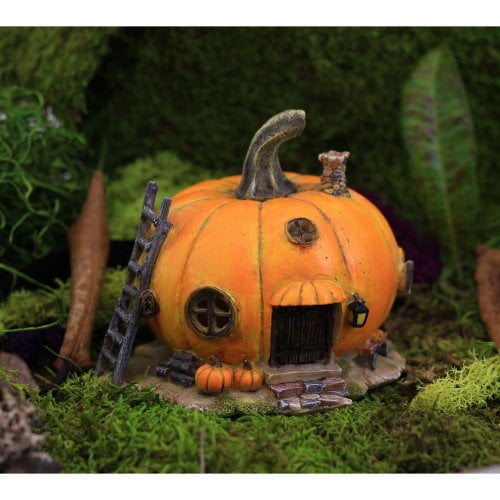 Top Collection Miniature Fairy Garden and Terrarium Orange Pumpkin Fairy House Statue, 4 by 4.5-Inch
