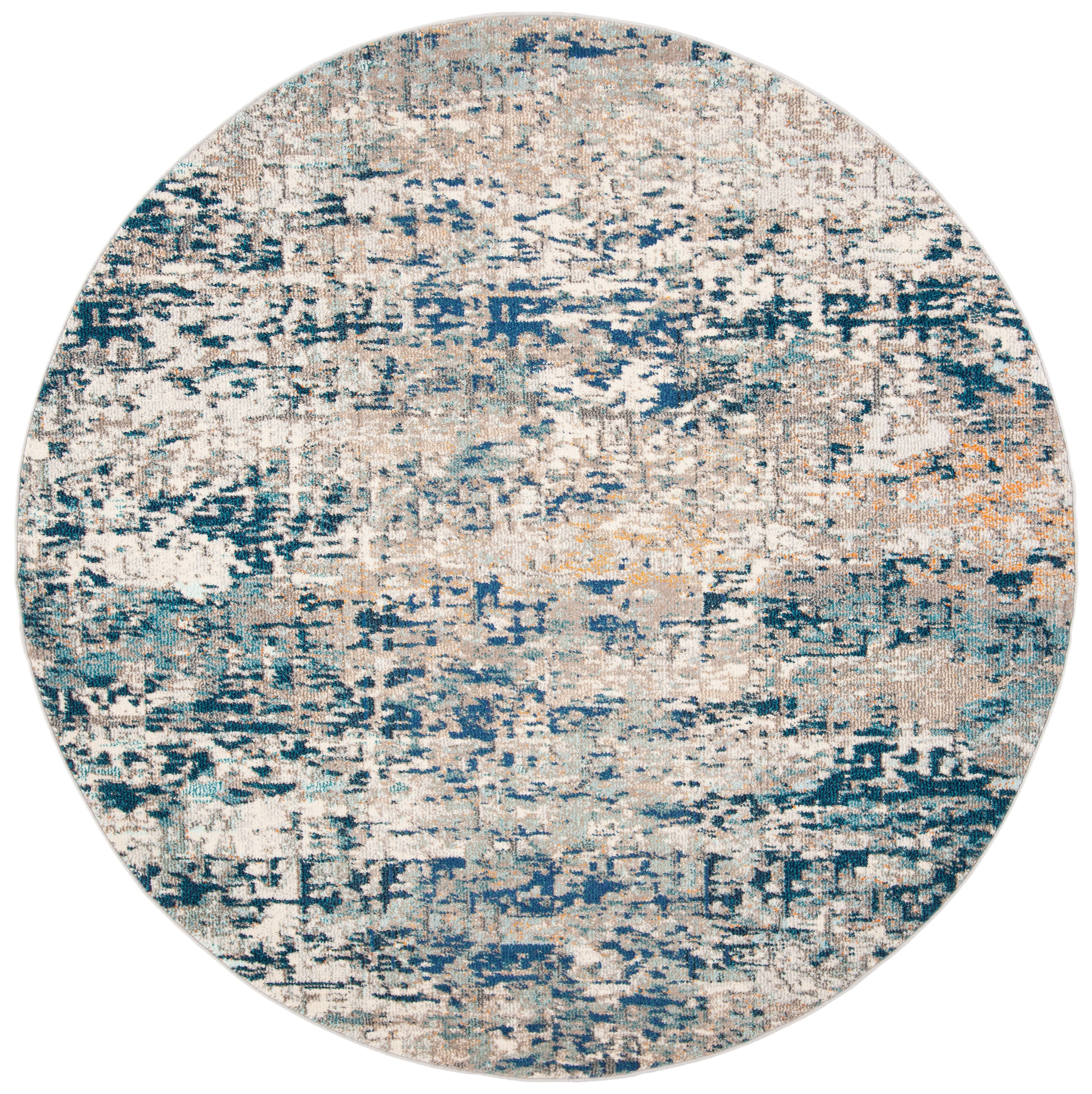 SAFAVIEH Madison Kebo Abstract Area Rug, Grey/Blue, 9' x 9' Round - Large - Modern Design, Grey & Blue, Ideal for Living Room, Bedroom, Dining Space