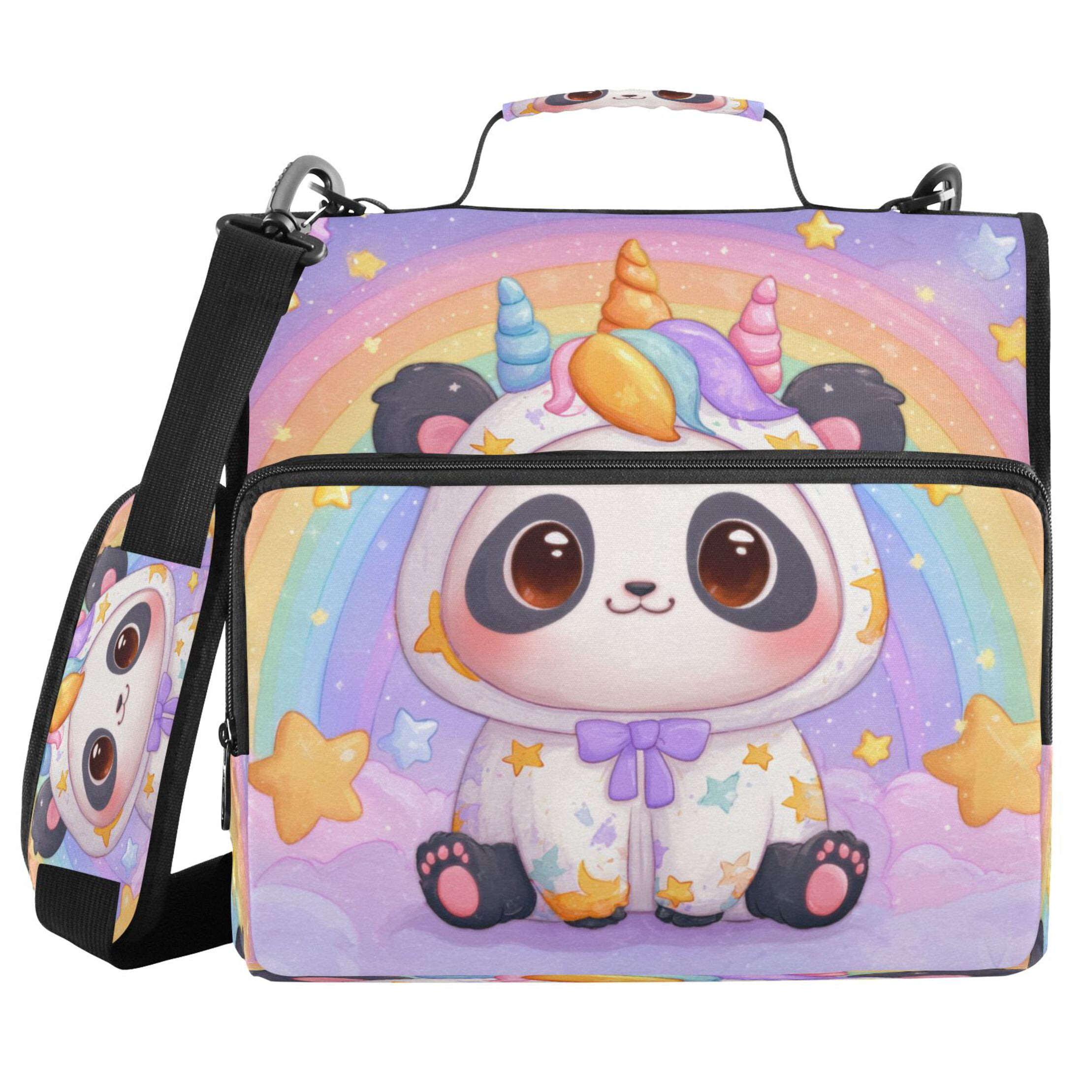 3 Ring Zipper Binder Stationery Organizer for Study Work Home Travel, All-Purpose File Folder Storage Bag for Daily Document Organization Cute Panda in Unicorn Onesie