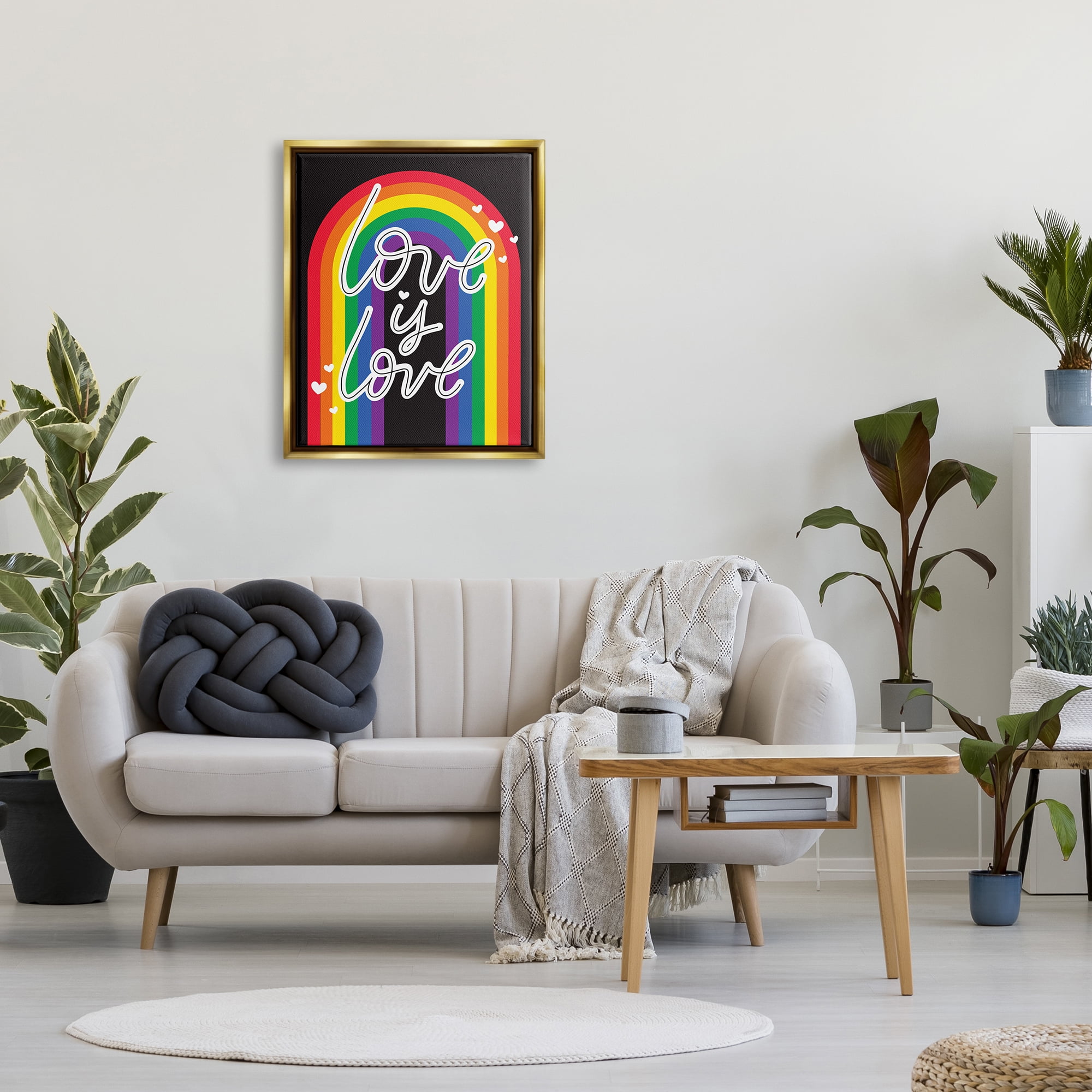 Stupell Industries Love LGBTQ Pride Rainbow Holiday Painting Gold Floater Framed Art Print Wall Art
