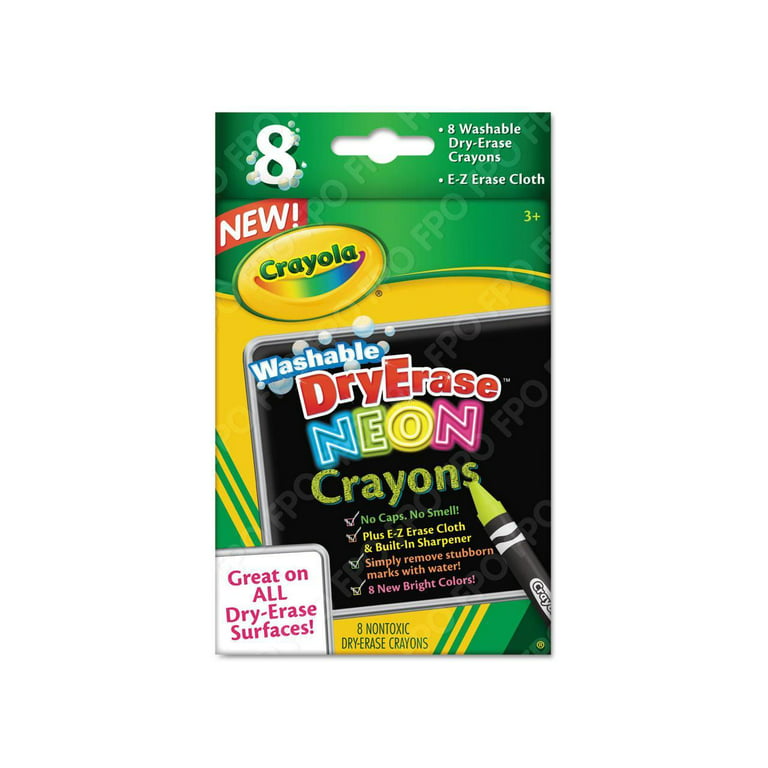 Crayola Washable Dry-Erase Crayon Set, 8 Colors, Neon Assorted Colors 
