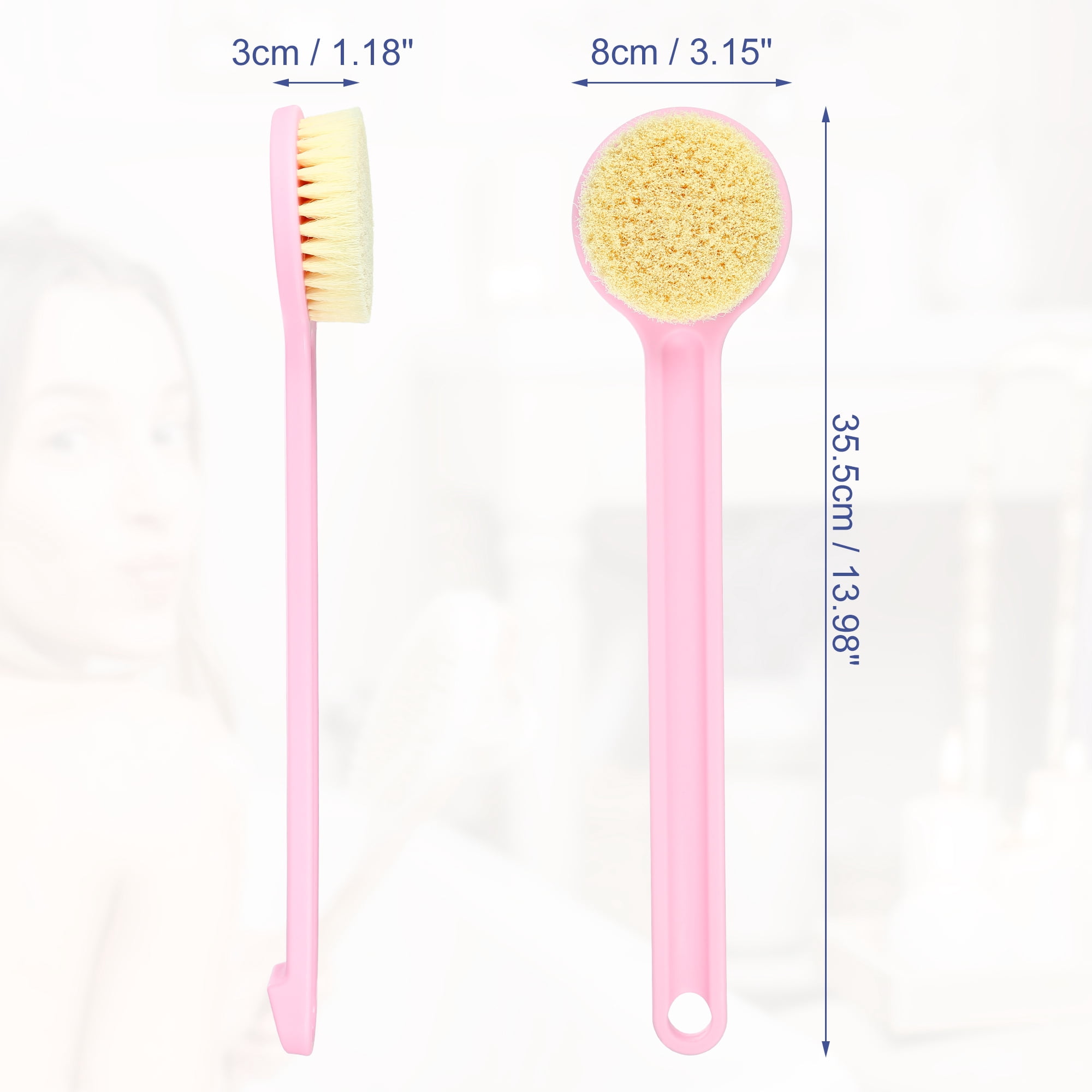 Unique Bargains Long Handle Back Scrubber Shower Brush 13.98"x3.15"x1.18" Pink