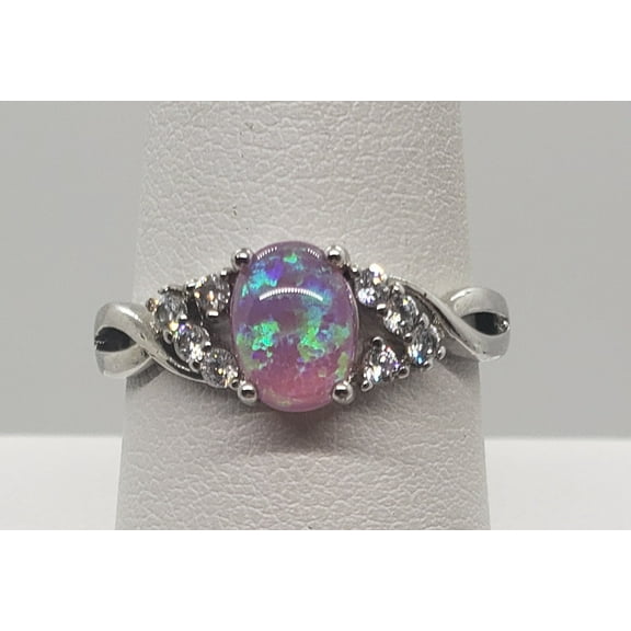 Size 8, Pink Fire Opal Topaz Sterling Silver Ring