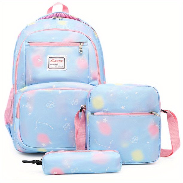 3pcs Juego De Bolsas Con Patrón Kawaii Mochila Escolar Preppy Con Bolsa Cruzada Y Estuche Para Lápices Para Estudiantes