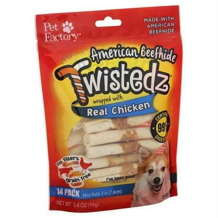 UPC: 0094983272035 | Pet Factory Twistedz American Beefhide Mini Rolls w/ Chicken Meat Wrap – 3-3.5   14 Count