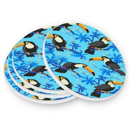 

Round Coasters Modern Style Ceramic Coaster Waterproof and Durable Drink Coaster Coasters set of 4 Customizable Coasters 1pc Toucans on Blue