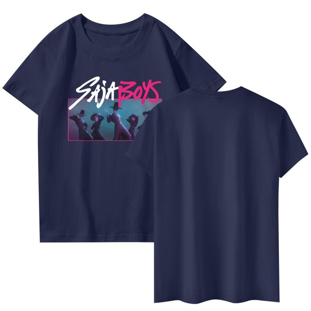 Pop cazadora para niña Demo-n Hunters Round-Neck Printed Anime Trio Poster T Shirt (Navy)