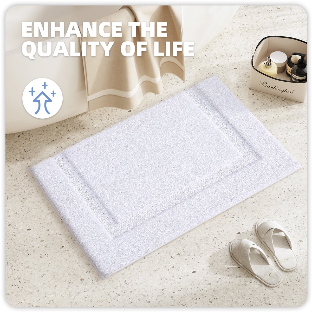 PABUBE Traditional Soft White Microfiber Shag Bath Mat, 24"x36", Non-Slip and Absorbent Bathroom Rug for Bathroom Floor, Quick Dry, Machine Washable