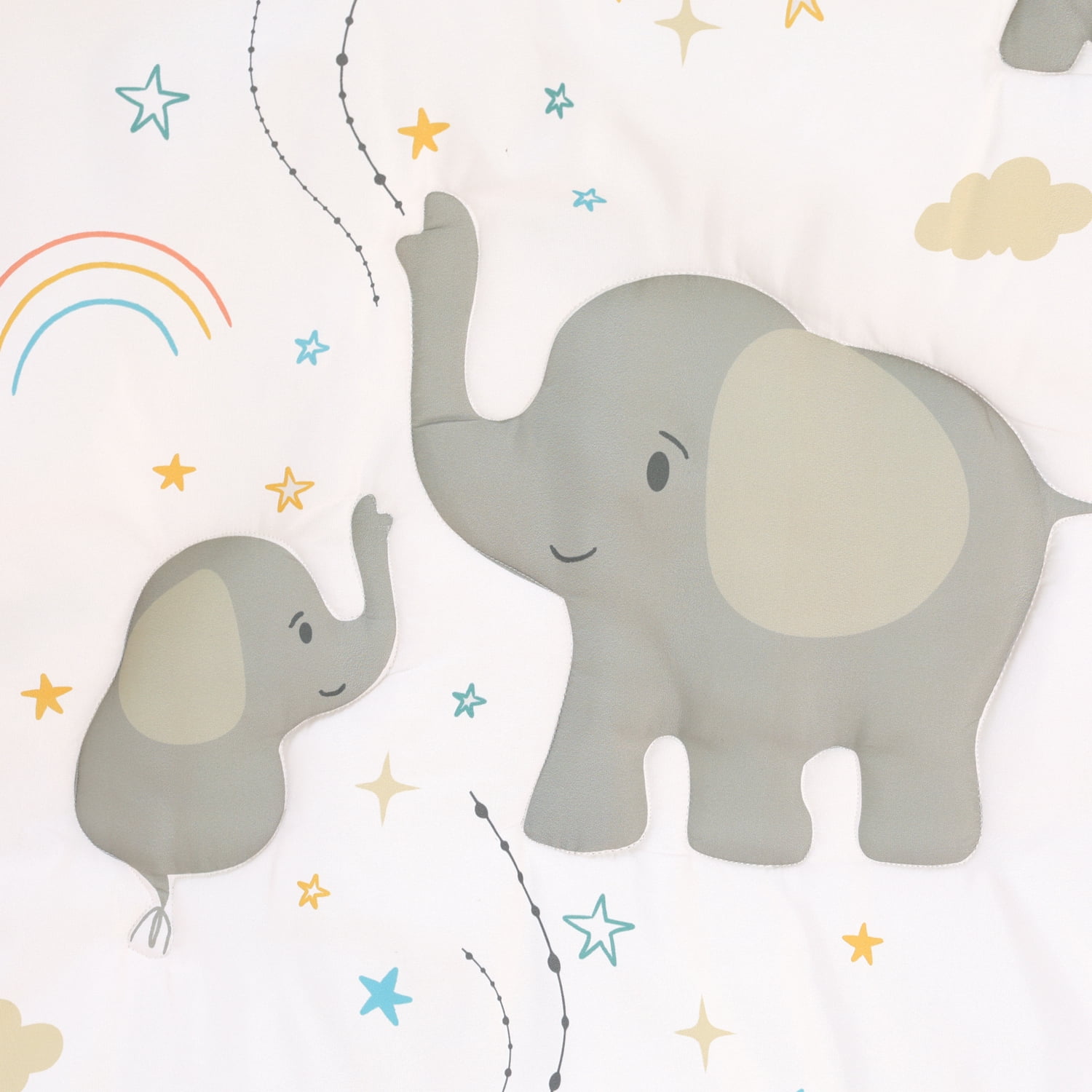The Peanutshell Elephant Whimsy 3-Piece Baby Crib Bedding Set with Quilt Blanket, Crib Sheet, and Skirt