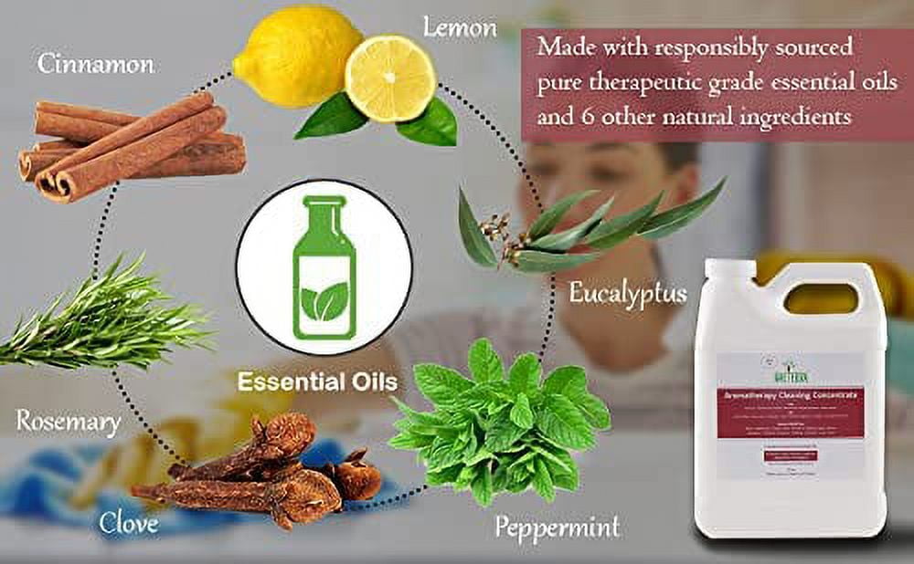 Naeterra Aromatherapy Cleaning Concentrate – 1 Gallon | Multi-Surface Cleaner | Includes Microfiber Towel & 10ML Essential Oil Blend with Clove, Cinnamon, Lemon, Rosemary, Eucalyptus & Peppermint