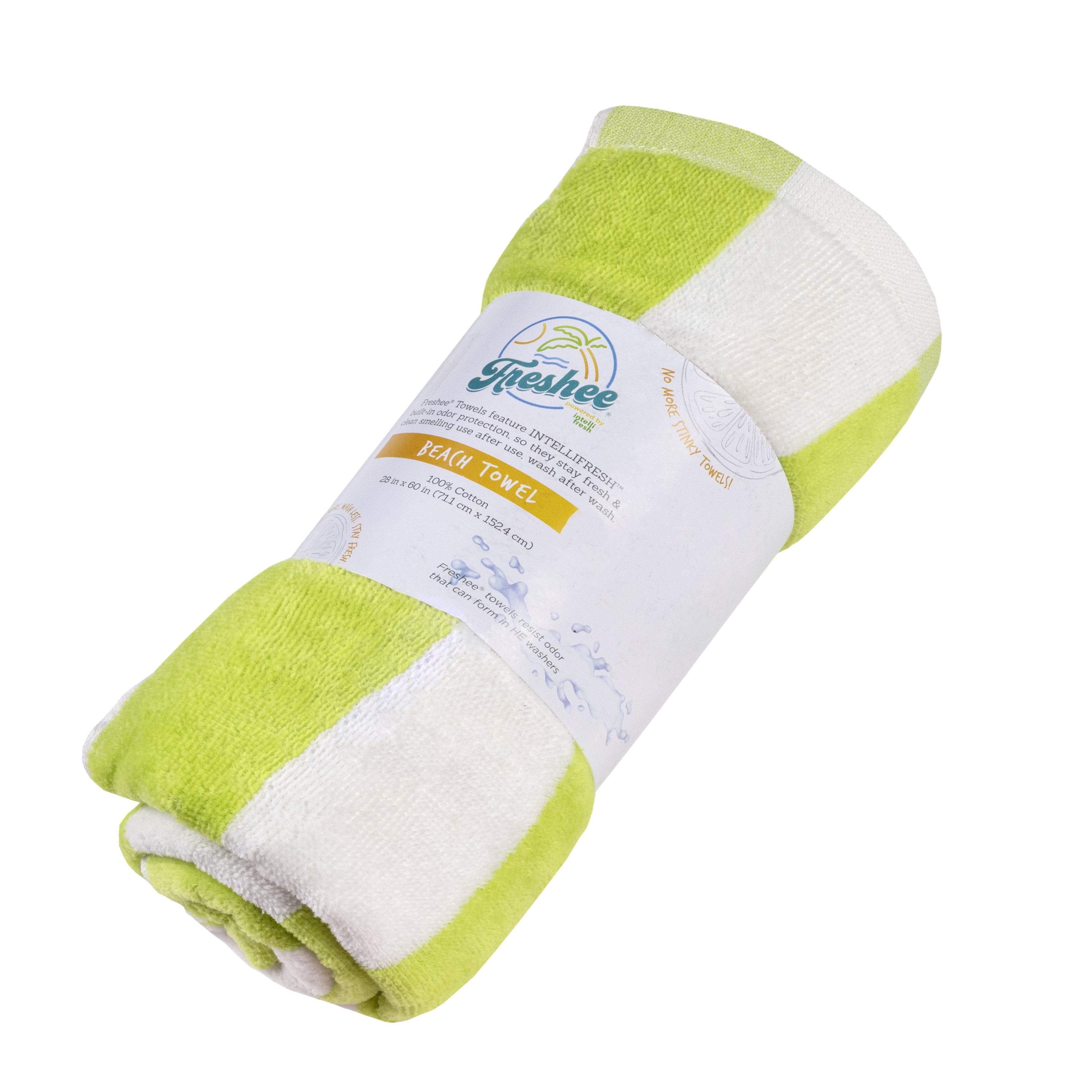 Freshee Cabana Stripe Beach Towel, Green Featuring Intellifresh