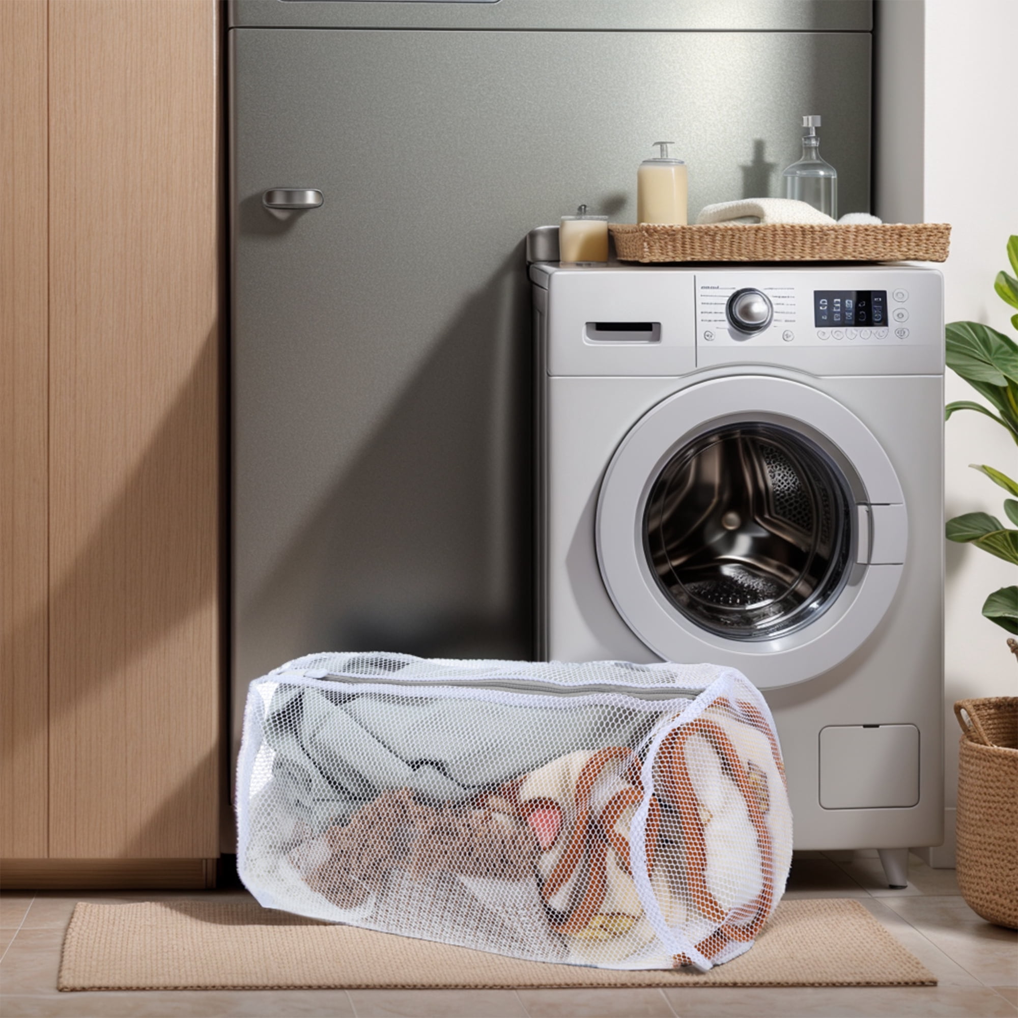 Unique Bargains Folding Thickened Mesh Laundry Bags 12.99"x8.66" White 1 Pc