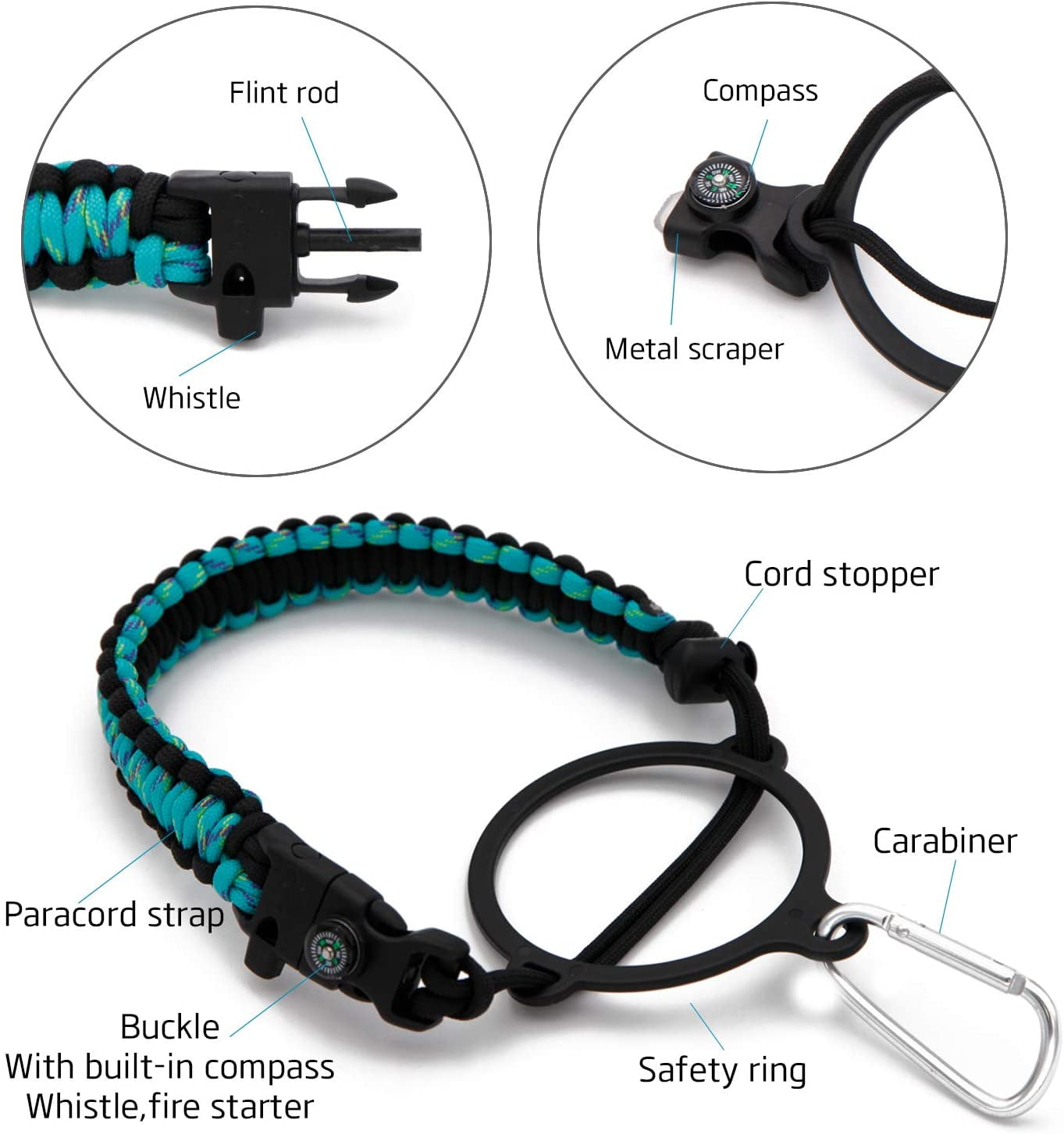 SendCord Paracord Handle for Hydro Flask Wide Mouth Water Bottles - Easy  Carrier with Survival-Strap, Safety Ring, and Carabiner - Fits Wide Mouth  Bottles 12 oz to 64 oz -WH 