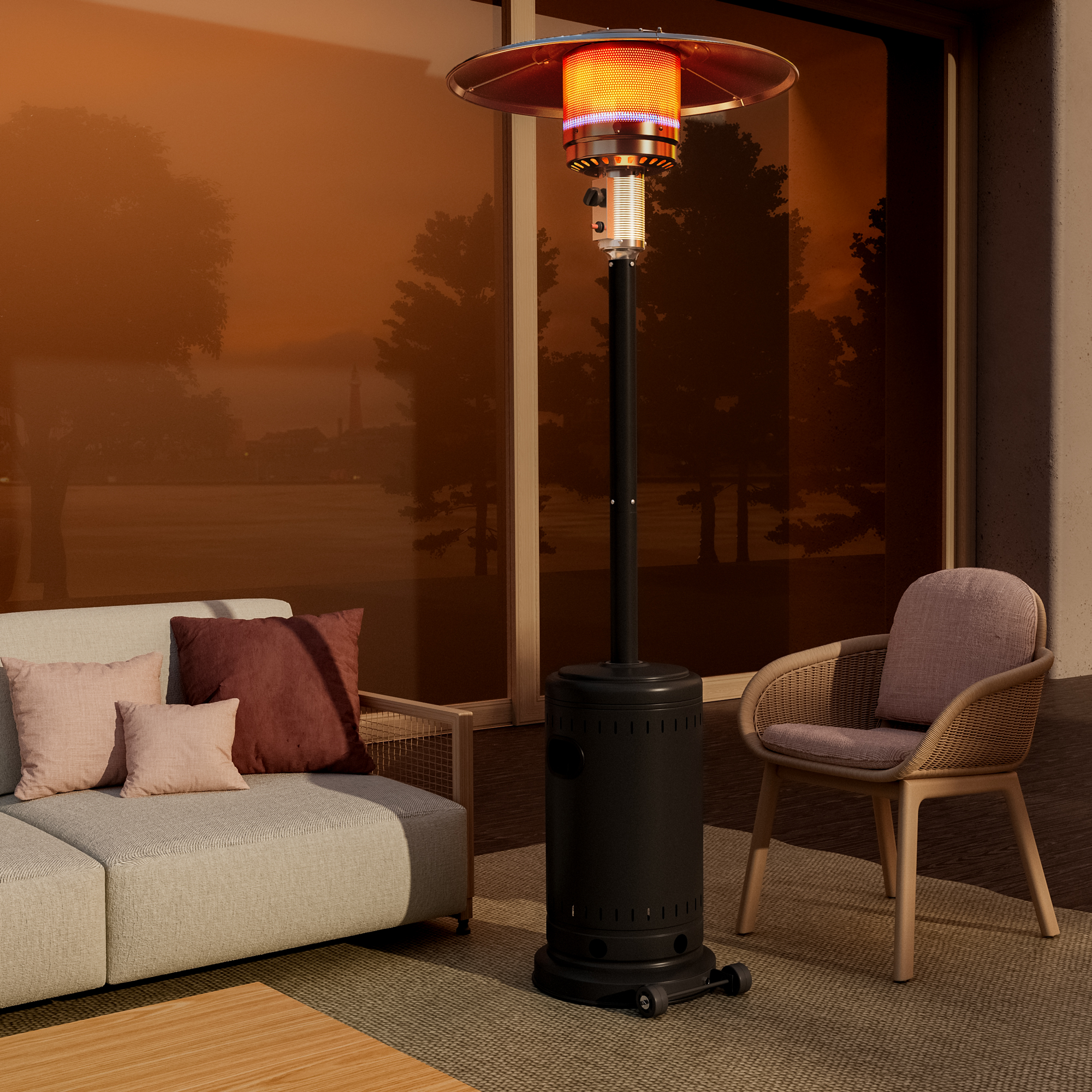 Pamapic 48,000 BTU Propane Patio Heater With Wheels, Black photo 6