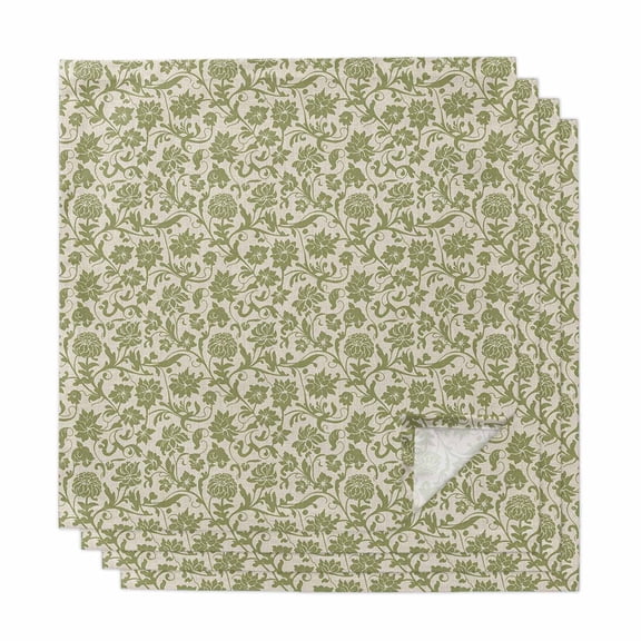 Cloth Napkins Set of 4 - 20x20 Inches, Green Floral Washable Reusable Table Napkins, Vintage Rustic Botanical Spring Soft & Absortbent Dining Napkin for Party Wedding Hotel Restaurant