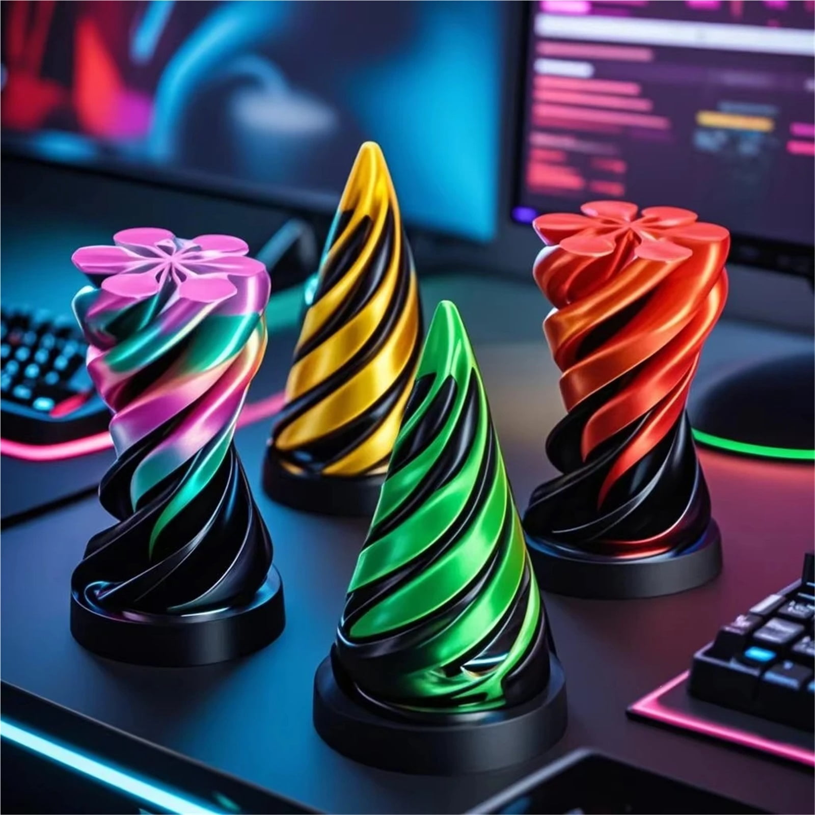 2pc 3D Printed Spiral Fidget  Decompression Spinning Three-Dimensional Structure Fingertip Dual Color Stress Relief  Desk