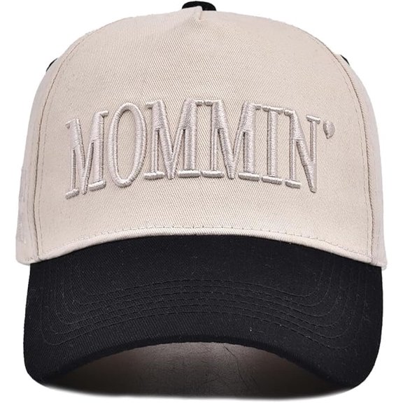 Vintage Two-Tone Women's Baseball Cap, Canvas Trucker Hat, Ponytail Hat, Adjustable Cap with Mommin Embroidery for Outdoor